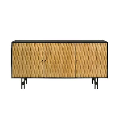 3 Doors Wooden Accent Cabinet in Natural and Black