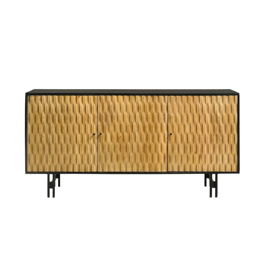 3 Doors Wooden Accent Cabinet in Natural and Black