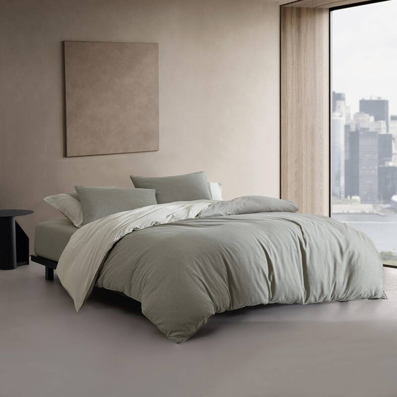 Calvin Klein Contrast Weave Reversible Duvet Cover Set - Green - Queen