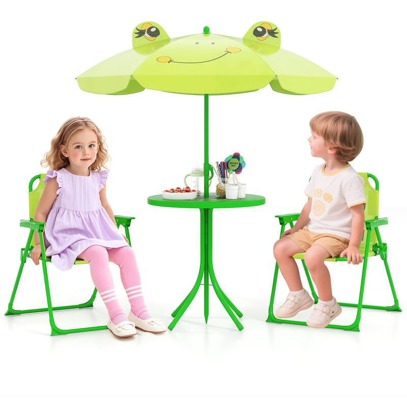 Gymax Kids Picnic Table & Chair Set w/ 2 Folding Chairs & Height - Green