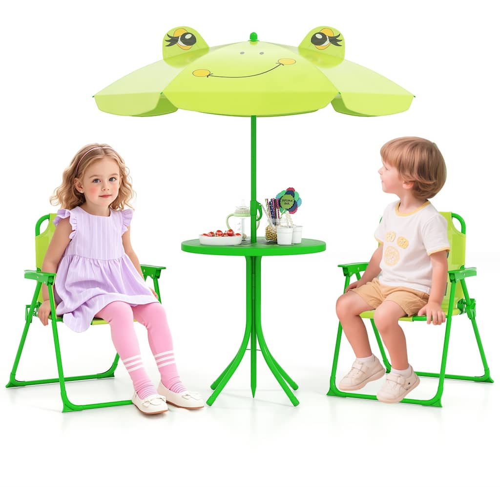 Gymax Kids Picnic Table & Chair Set w/ 2 Folding Chairs & Height