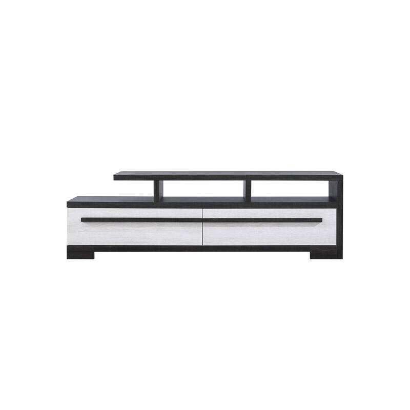 1pc Entertainment Console Modern Design Black Grey Wood Finish Open Shelf Two Spacious Drawers TV Stand