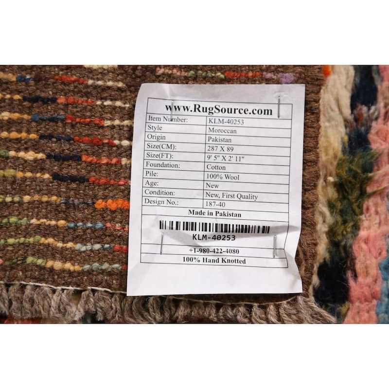 Geometric Moroccan Runner Rug Hand-Knotted Tribal Oriental Wool Carpet - 2'11" x 9'5"