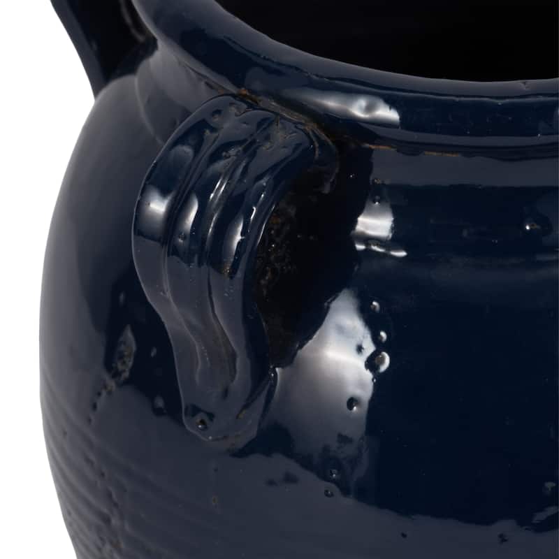 Terracotta Table Vase with Weathered Finish and Handles for Home Decor
