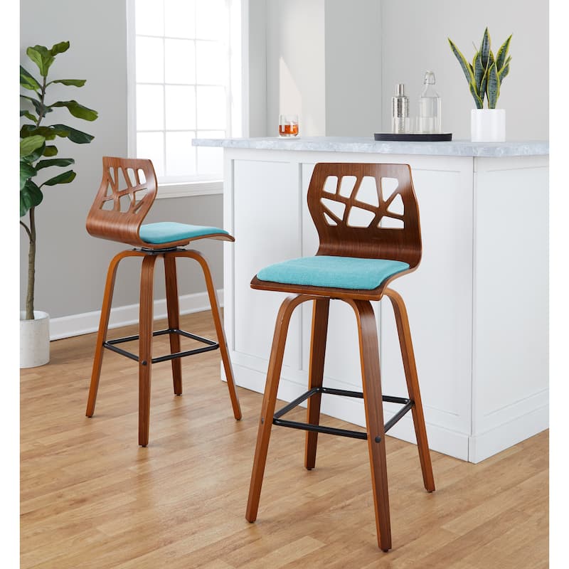 Carson Carrington Sala 30" Fixed-Height Bar Stool with Bent Wood Legs & Square Footrest (Set of 2)