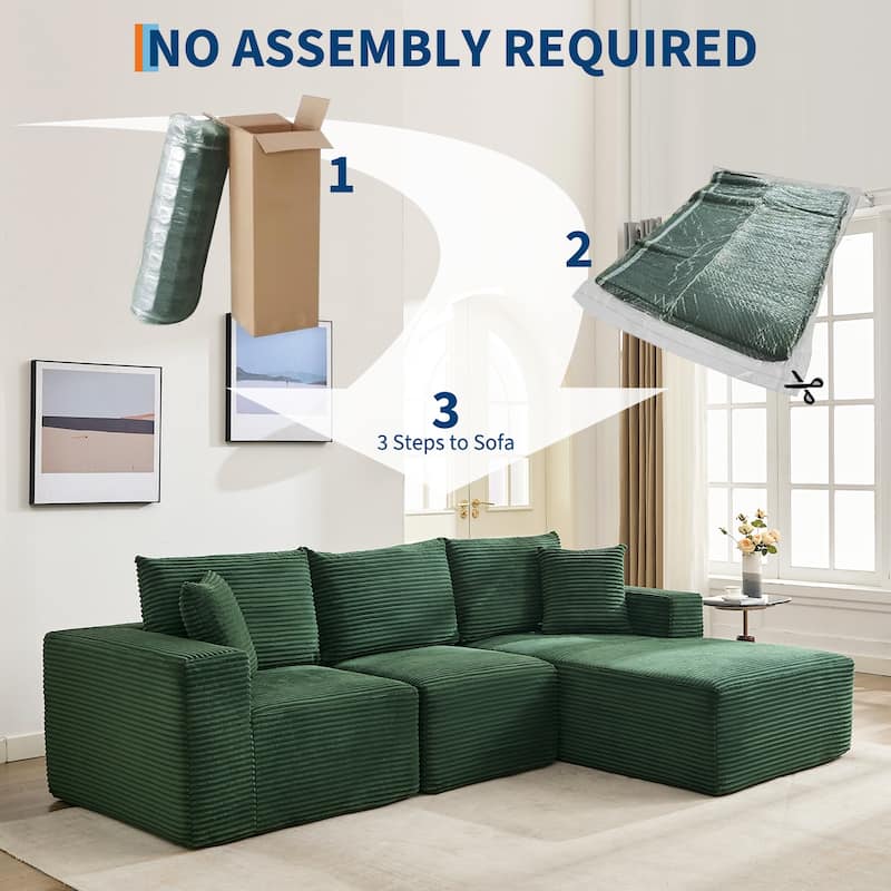 109'' Corduroy Modular Sectional Sofa with Chaise