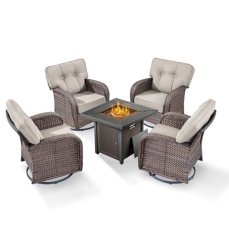 Pocassy Outdoor 30 In Fire Table with Swivel Chair Set