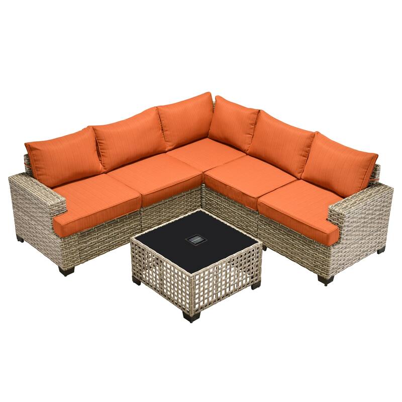 XIZZI 6-Piece Outdoor Wicker Patio Furniture Set with Coffee Table