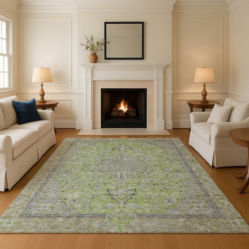 Premium Washable Super Soft Vintage Traditional Mayfield Rug - Lime - 9' x 12'