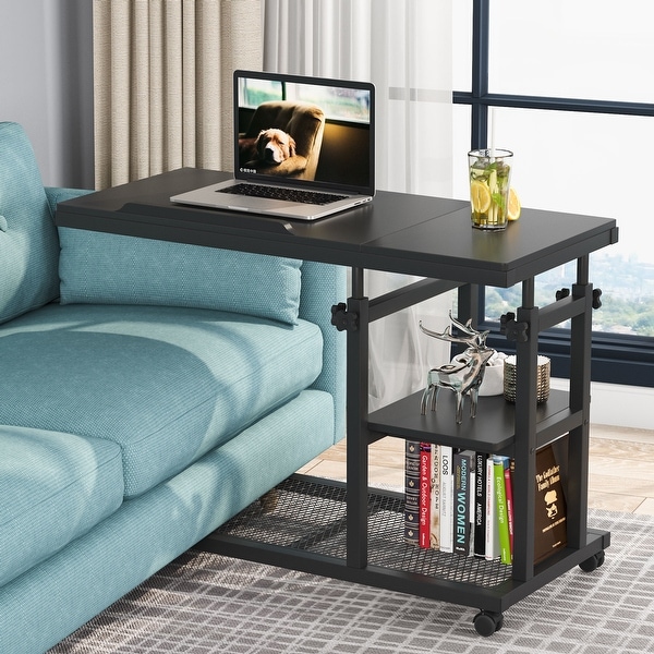 Height adjustable laptop store table with wheels