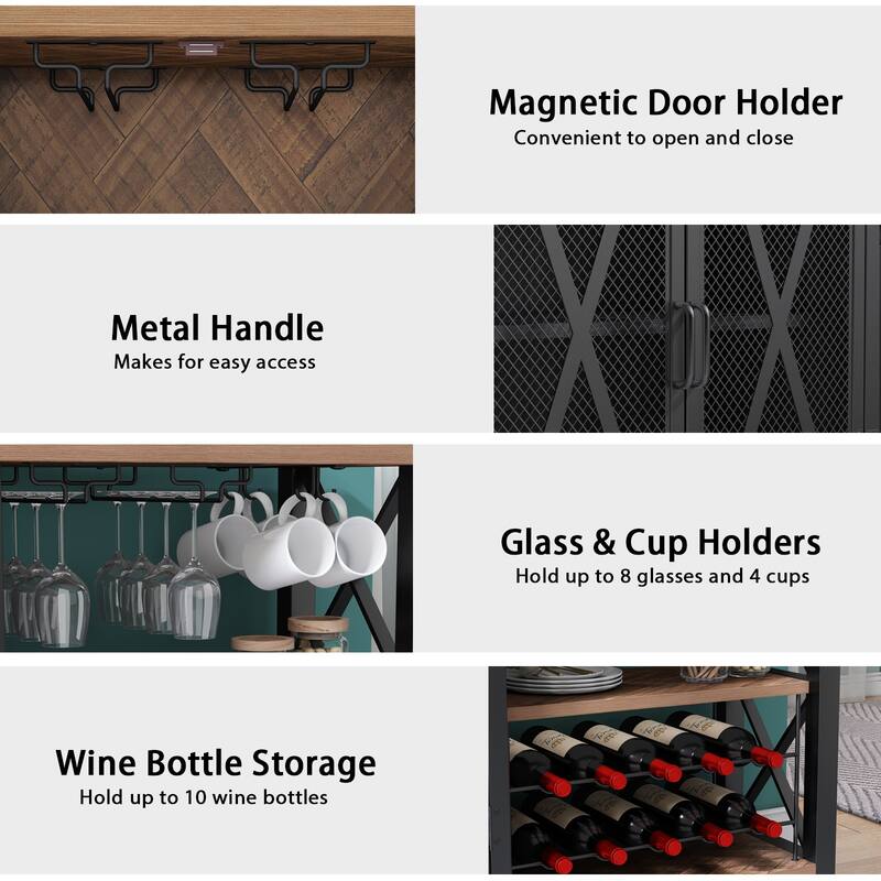 Myhozm Buffet Bar Cabinet with Wine Rack, Modern Buffet/Sideboard Wine Bar Dining Server, Grey/Brown