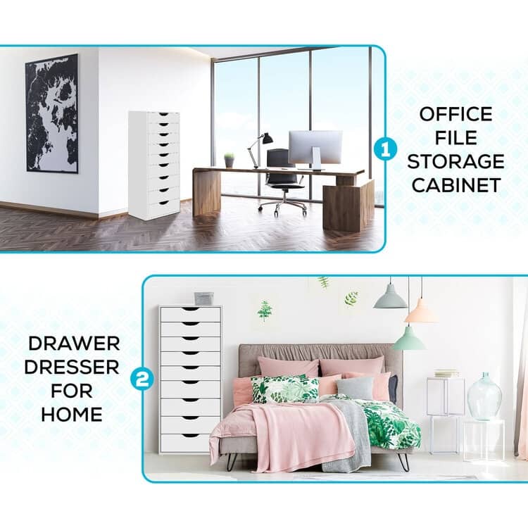 Narrow Wooden 9-Drawer Cabinet with Smooth-Glide Drawers, Top Storage Shelf, and Space-Saving Design