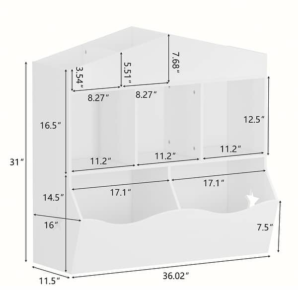 31 in.W Kids Toy Freestanding Storage Cabinet and Bookshelf with 9 Cubbies and Bins
