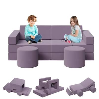 Kids Modular Play Couch, 13 Pcs Toddler Couch With Washable Velvet Covers, Building Fort Toddler Sofa Set