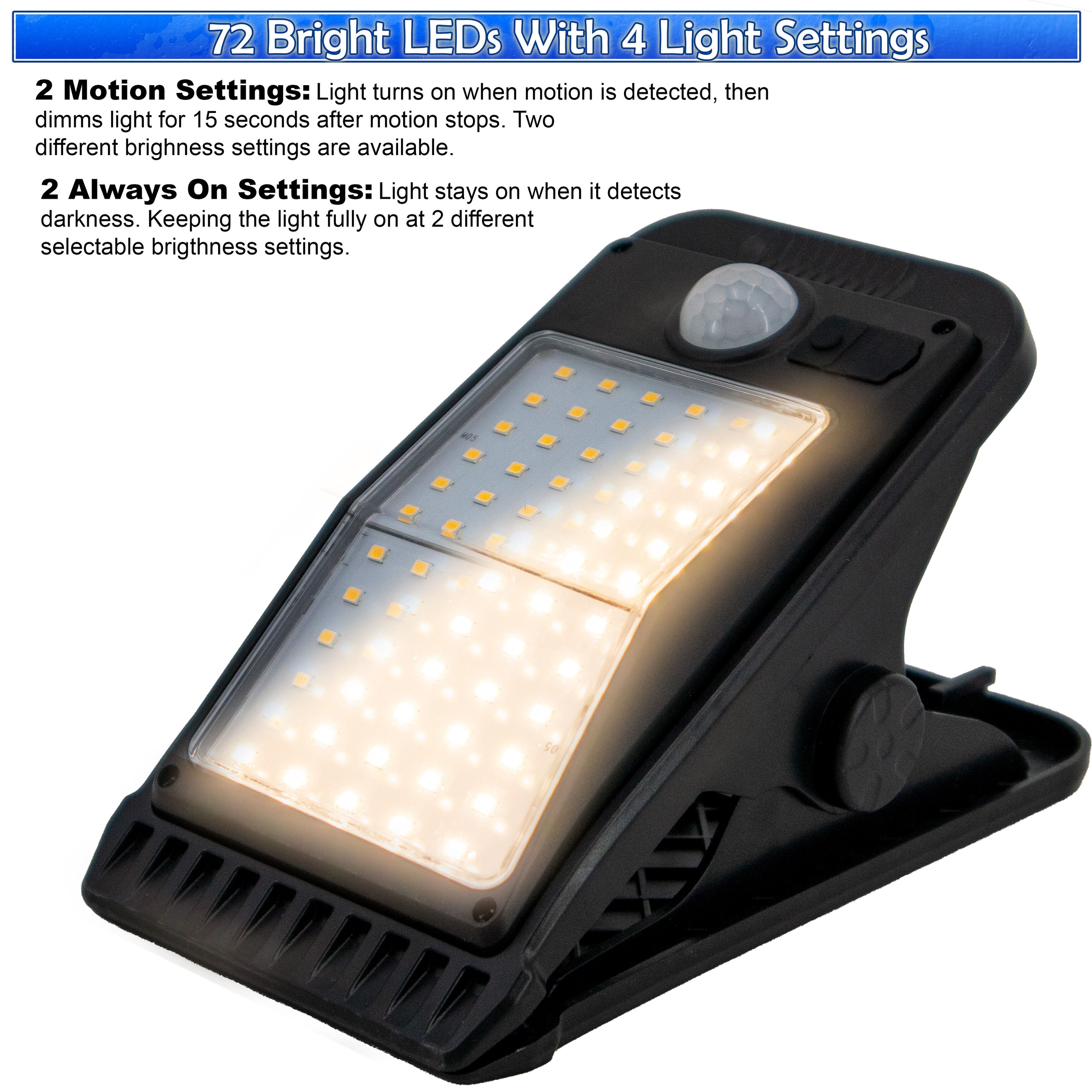 Solar Clip On 72 LED Outdoor Lights Motion Sensor Spotlight Flood Lights 4 Modes - Black 4040424