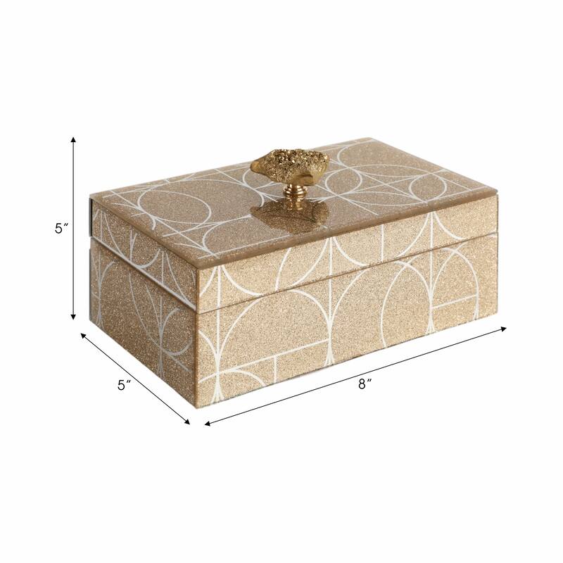 Glass and Wood Glam Decorative Contemporary Box with Stone Accent