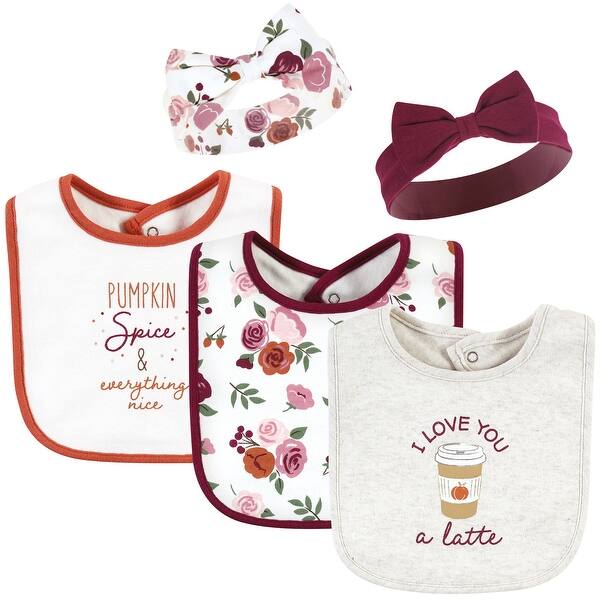 slide 1 of 1, Hudson Baby Infant Girl Cotton Bib and Headband or Caps Set, Pumpkin Spice, One Size - Pumpkin Spice - One Size One Size - Pumpkin Spice