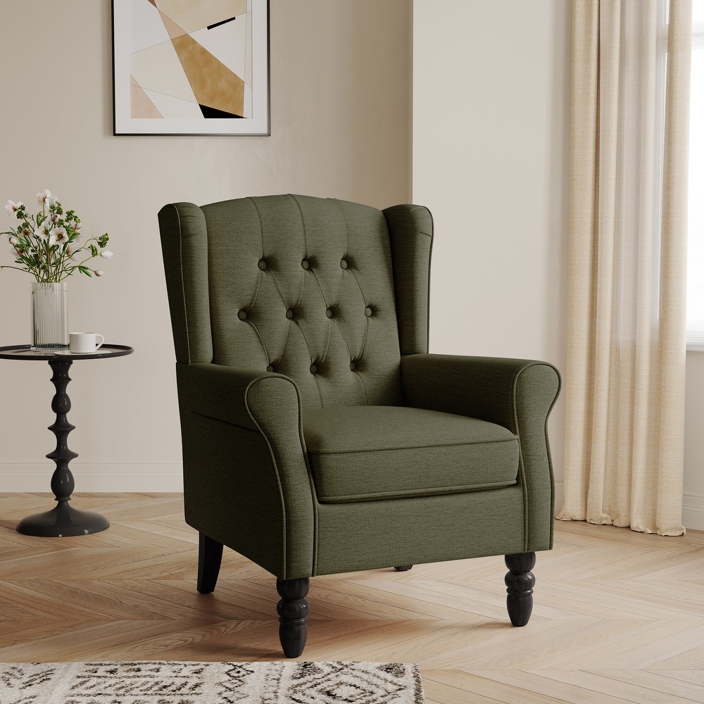 Button-Tufted Accent Chair Wingback Armchair - 38"H