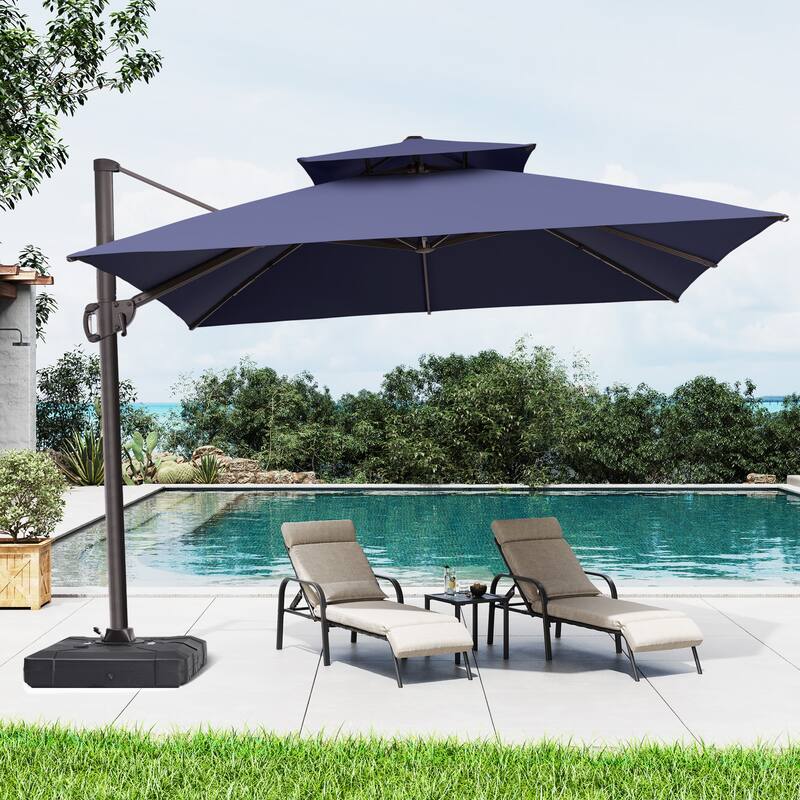 11 x 11 FT Outdoor Patio Cantilever Umbrella with Crank and 360 Degrees Rotation