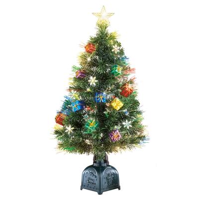 Rotating Tabletop Christmas Tree with Fiber Optic Lights - 28.100 x 7.500 x 6.600