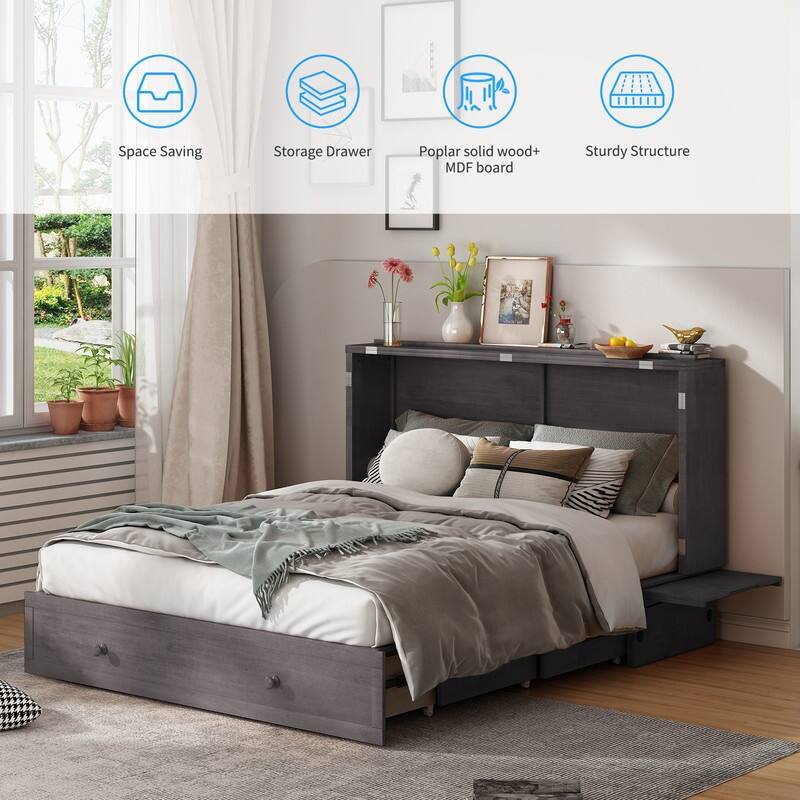 Mixoy Murphy Bed,Cube Cabinet Chest Bed with Charging Station