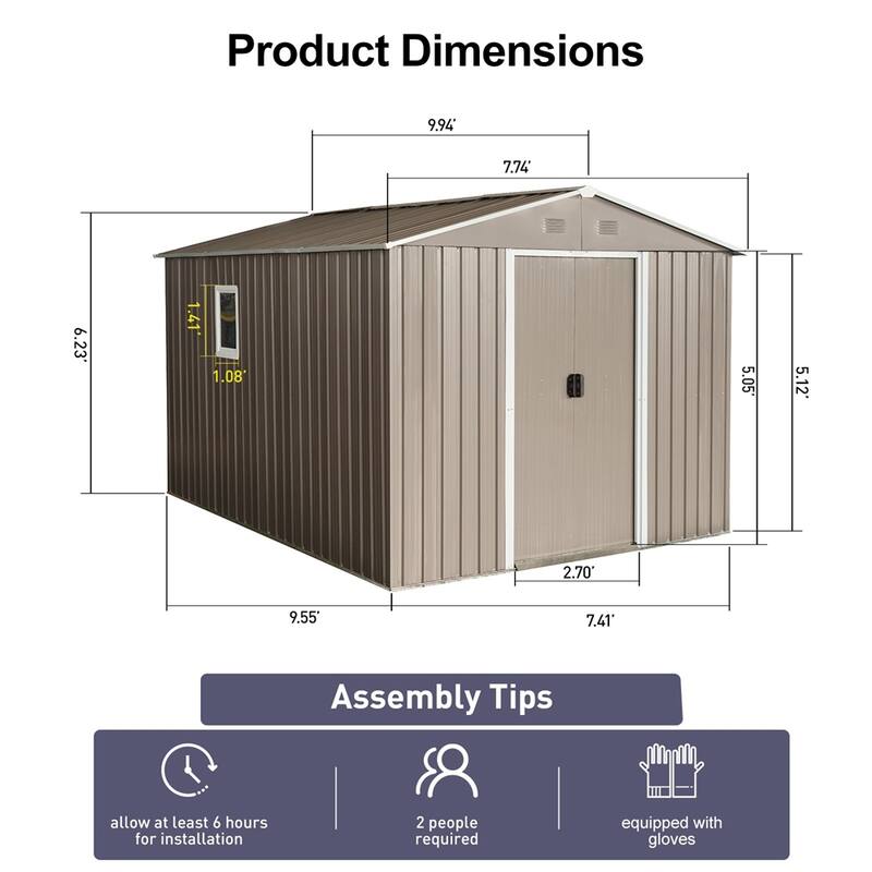 Outdoor UV Resistant Metal Storage Shed with Doors and Window