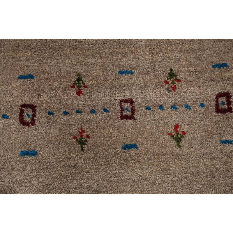 Tribal Gabbeh Oriental Rug Hand-Knotted Beige Modern Wool Carpet - 5'7" x 7'11"