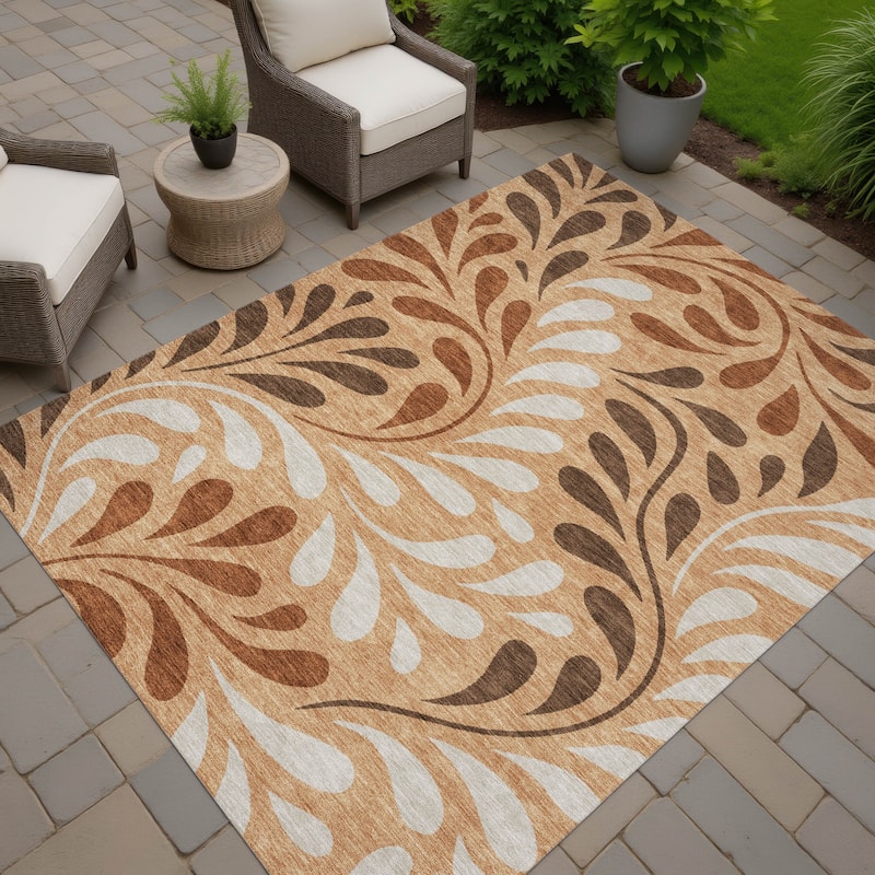 Machine Washable Indoor/ Outdoor Floral Arabesque Chantille Rug