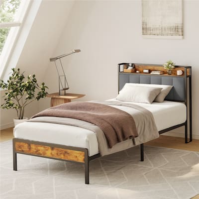 Twin/Full/Queen/King Platform Bed Frame, Metal Bed Frame with Storage Headboard