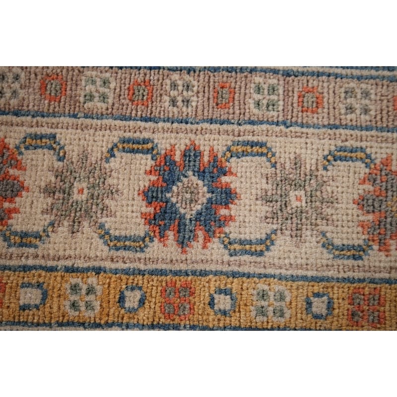 Grey Geometric Kazak Runner Rug Handmade Wool Carpet - 2'10" x 9'10"
