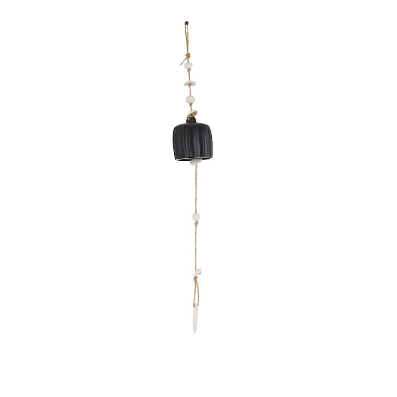 Black Ceramic Handmade Bell Windchime with Cascading White Disks