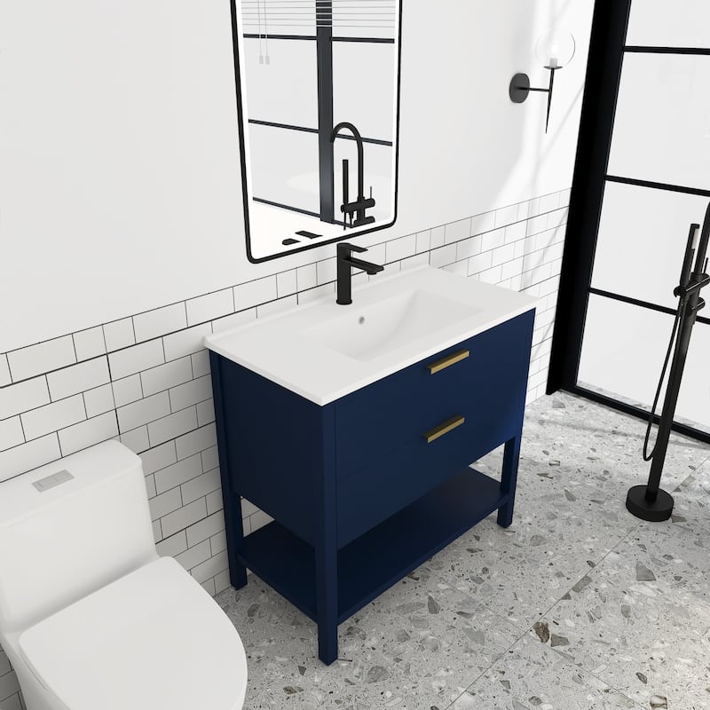 Plywood Freestanding Bathroom Vanity Set with Integrated Sink