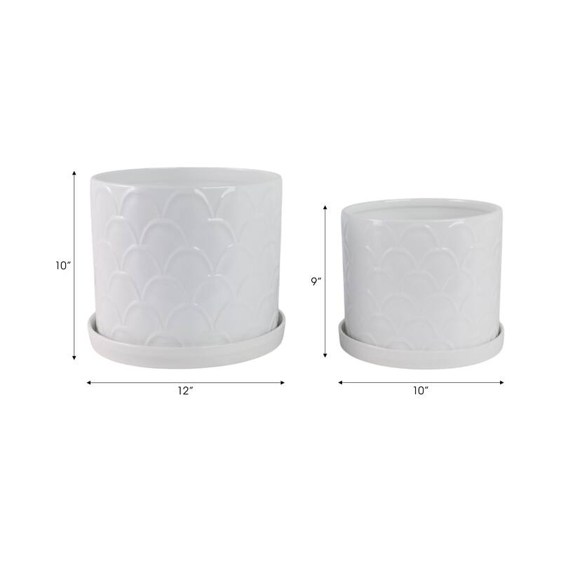 Ceramic Planters with Scalloped Texture (Set of 2) - 12" & 10" White - 11.75" x 11.75" x 10.25"