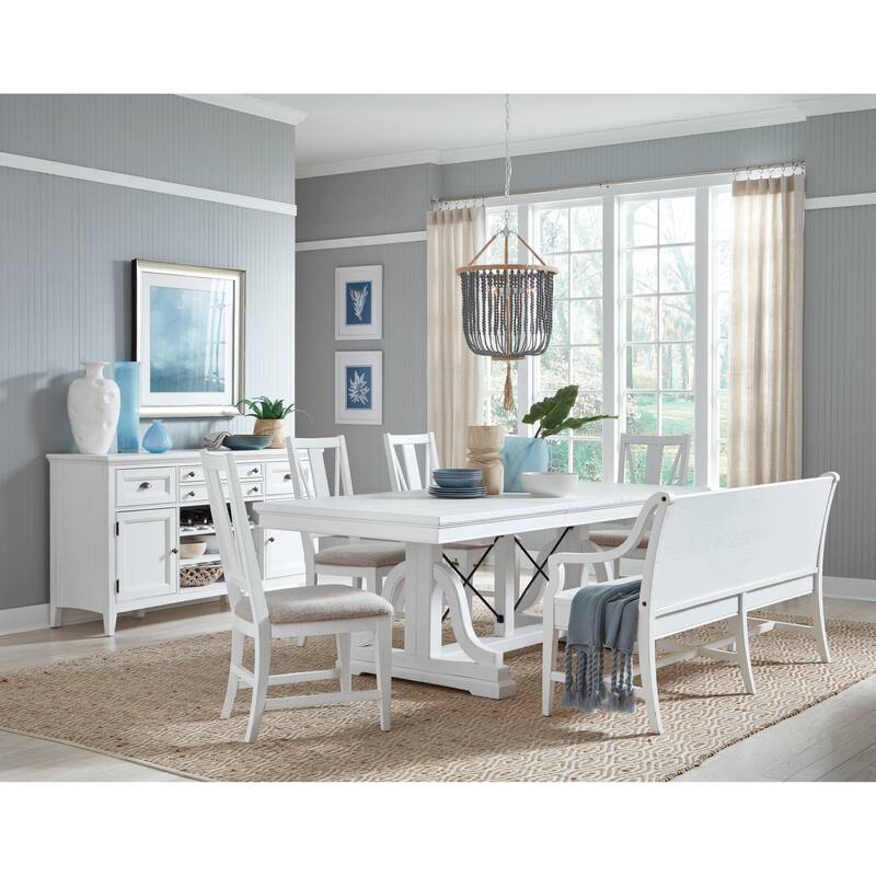 Magnussen Home Heron Cove Chalk White And Dovetail Grey Extendable Trestle Dining Table - 38''W x 72''D x 30''H