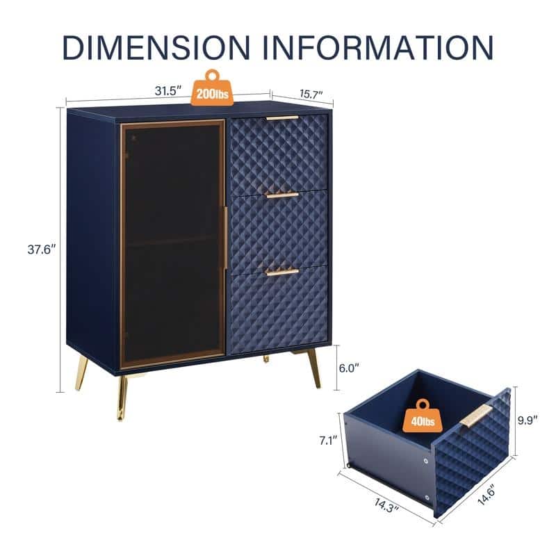 Modern Glass & Aluminum Dresser – 3 Drawers, Adjustable Feet‌