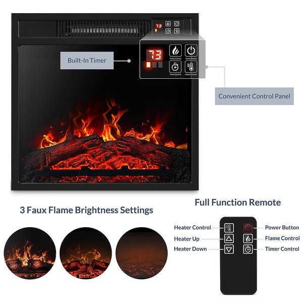Black BELLEZE 18 Embedded Electric Fireplace Insert Remote Heater Glass View Adjustable Log Flame 1400W