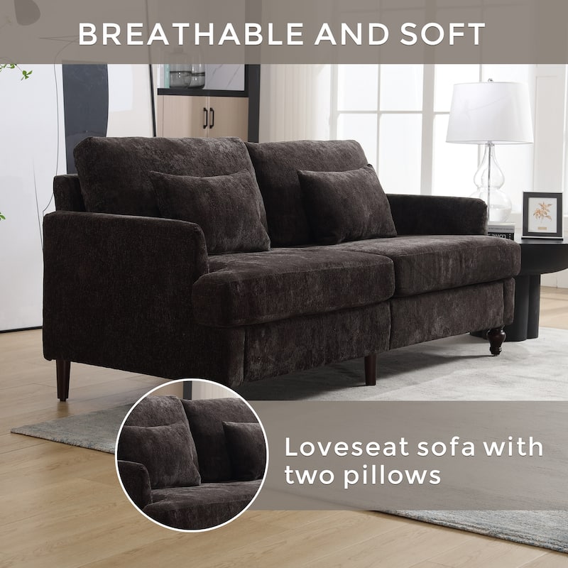 2-Seat Chenille Loveseat Sofa, Black, for Living Room and Bedroom