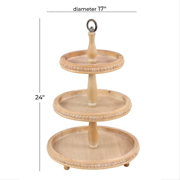 Light Brown Washed Wood 3 Tier Farmhouse Round Server Display Tray - 17 x 17 x 24Round