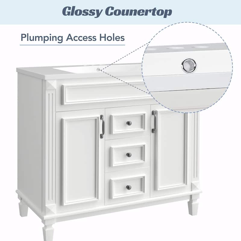 36'' Modern White Bathroom Vanity with Top Sink, Mirror Cabinet