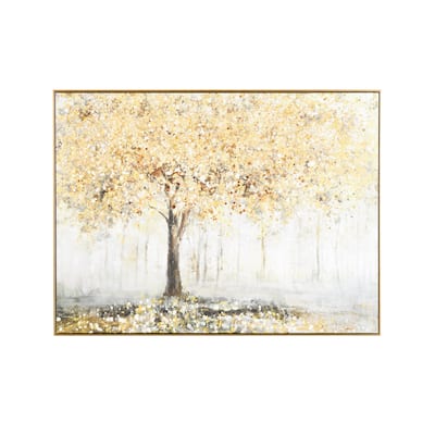 Canvas Landscape Paint Splatter Forest Framed Wall Art - Gold - Roche River Decor