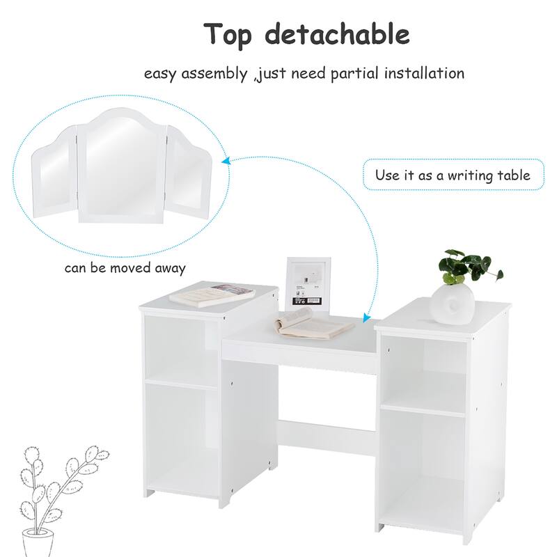 Kids Vanity Table Makeup Dressing Table with Four Storage Shelves