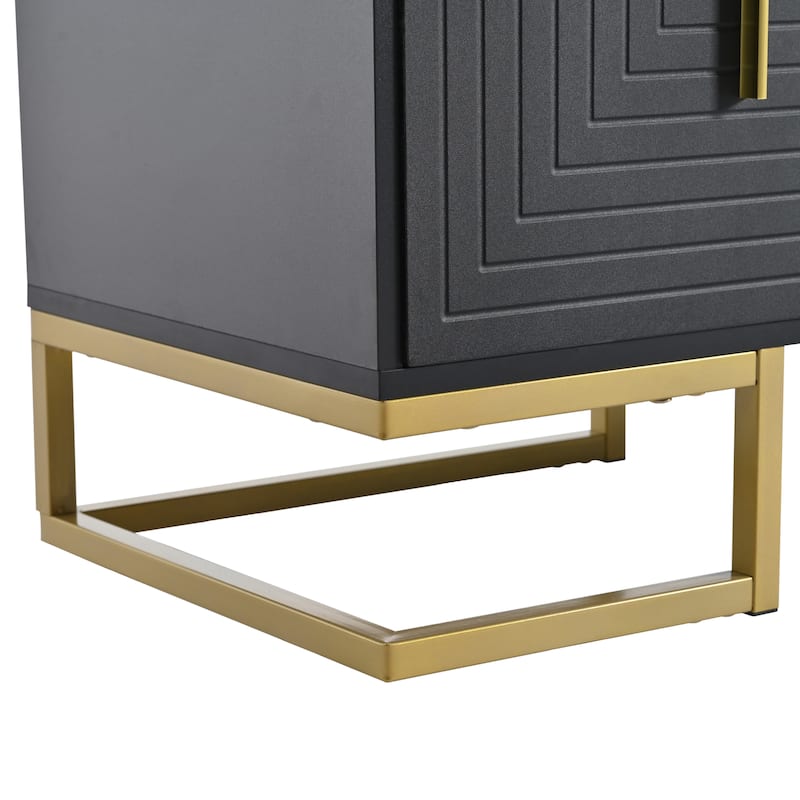 Black+Gold 70.8" TV Stand with Gold Handles, Cabinets and Adjustable Shelves for TVs Up to 80"