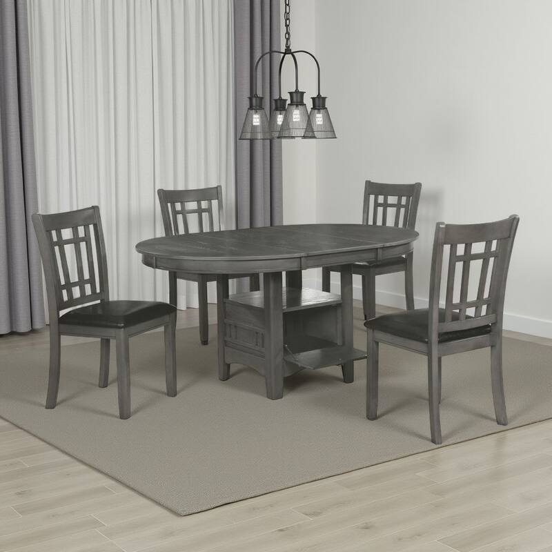 Lessa 5 Piece Dining Set, Gray, 4 Padded Chairs, Expandable Leaf