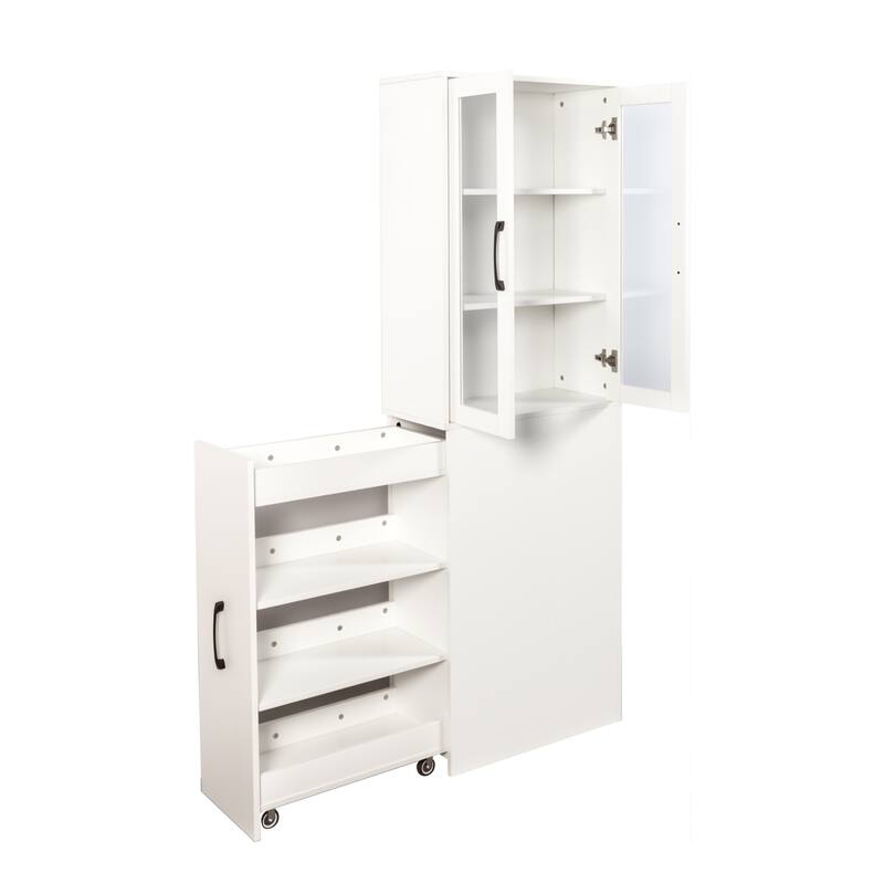 Roomfitters 70.87" Display Storage Cabinet with 2 Glass Doors and 4-Tier Pull-Out Shelves, Modern Wooden Kitchen Pantry Cabinet