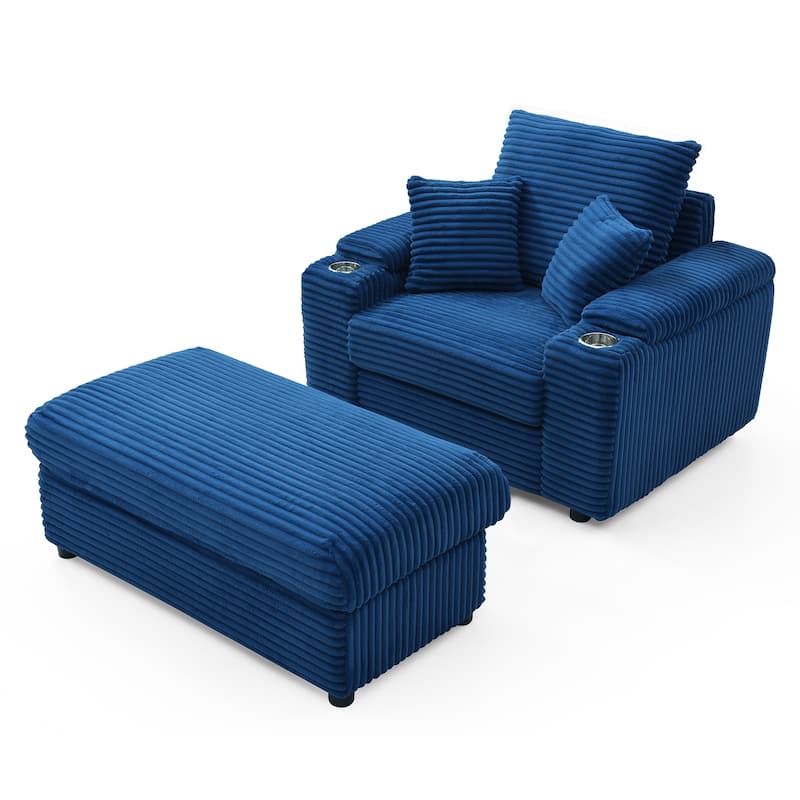 Oversize Accent Chair with Storage Ottoman,Corduroy Fabric Single Sofa,Deep Seat Lounge Armchair with Extra Wide Armrests