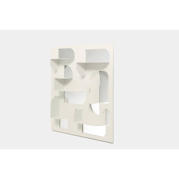 Shop Bend Shelf Mirror Sculptural Display Shelf And Wall Mirror With Laser Cut Bent Steel Shelves And Cutout Mirrors Grey Overstock 24122532