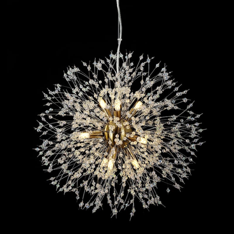 9-Light Modern Glam Sputnik Starburst Globe Pendant Linear Firework Crystal Chandelier for Living Room