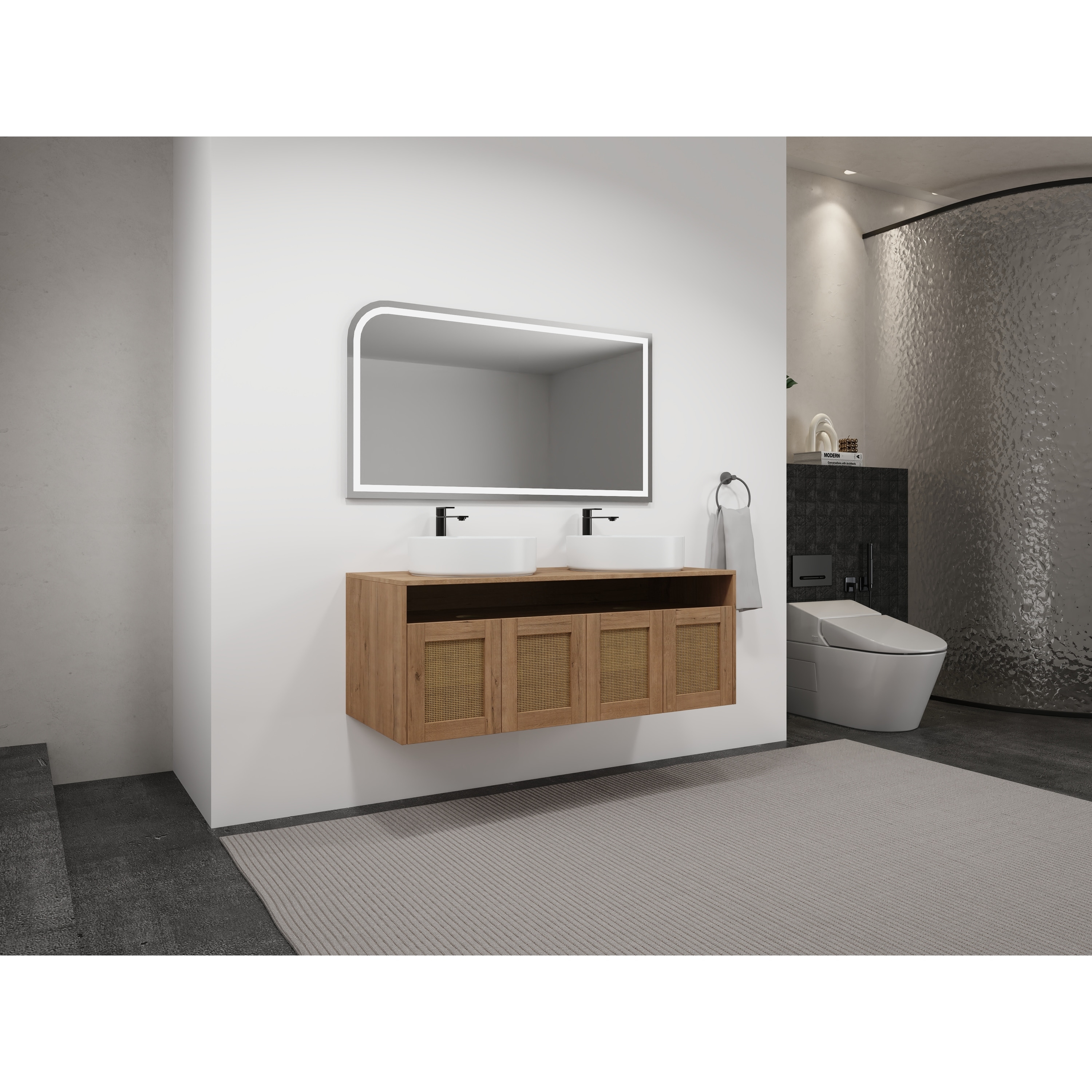 48" Bathroom Vanity with White Ceramic Art Sink, 4-Soft Close Door, Float Mounting Design