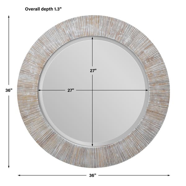Uttermost Repose Whitewash Round Mirror - 36"W x 36"H x 1.3"D