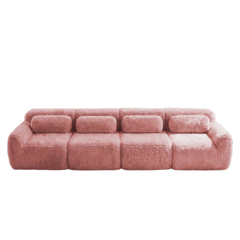 Homy Casa Pink Plush Modular Sectional Sofa Set Soft Cloud Floor Couch